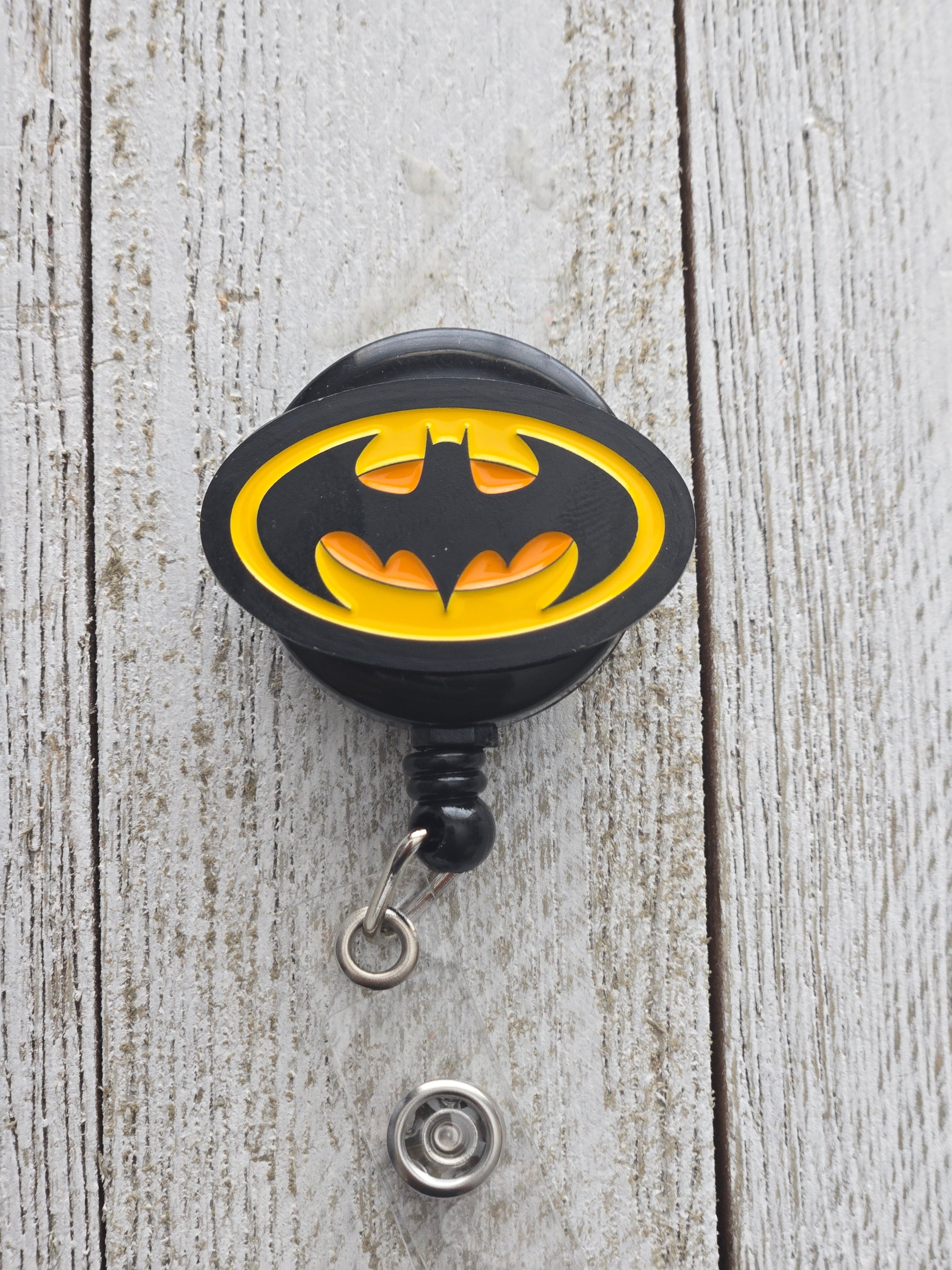 Batman-Inspired Black & Yellow Badge Reel – Retractable Work ID Holder