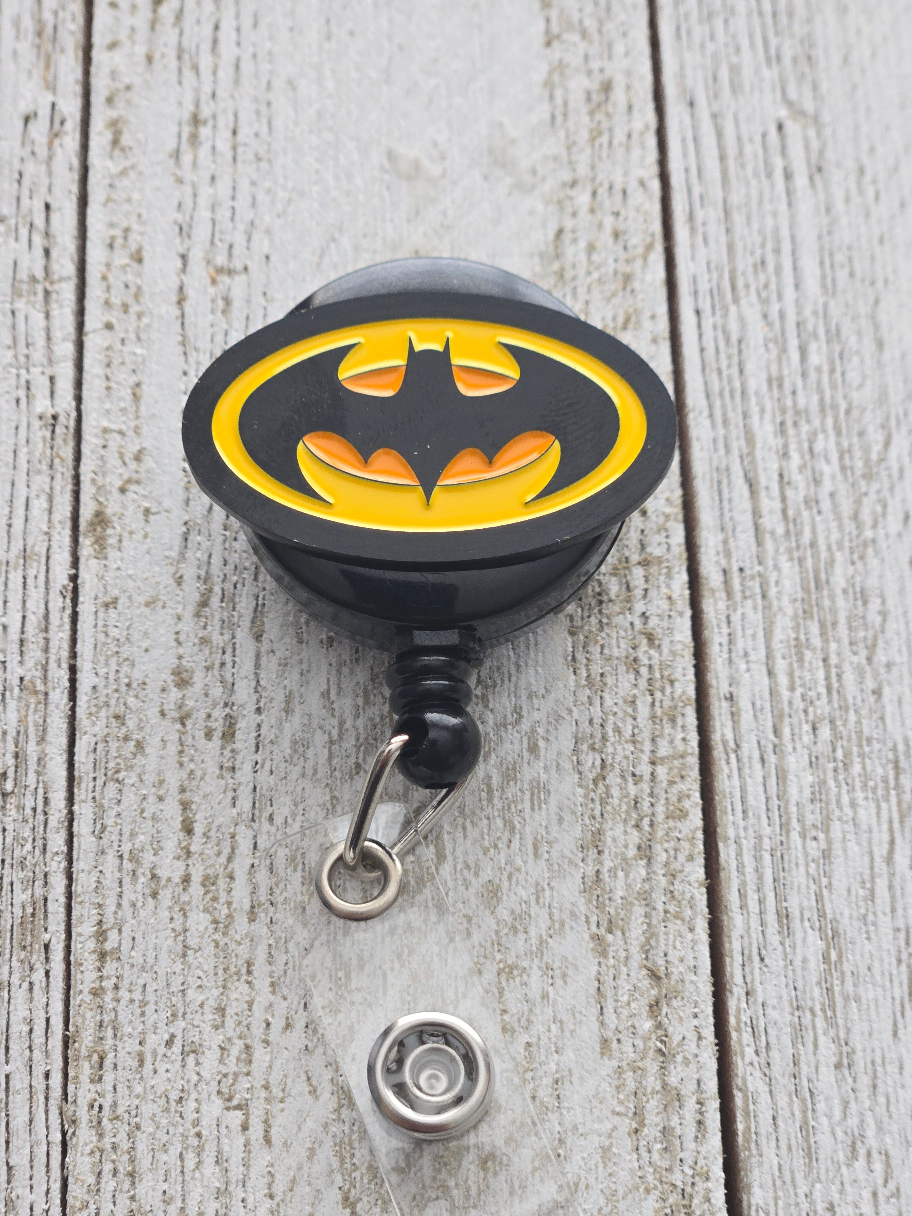 Batman-Inspired Black & Yellow Badge Reel – Retractable Work ID Holder