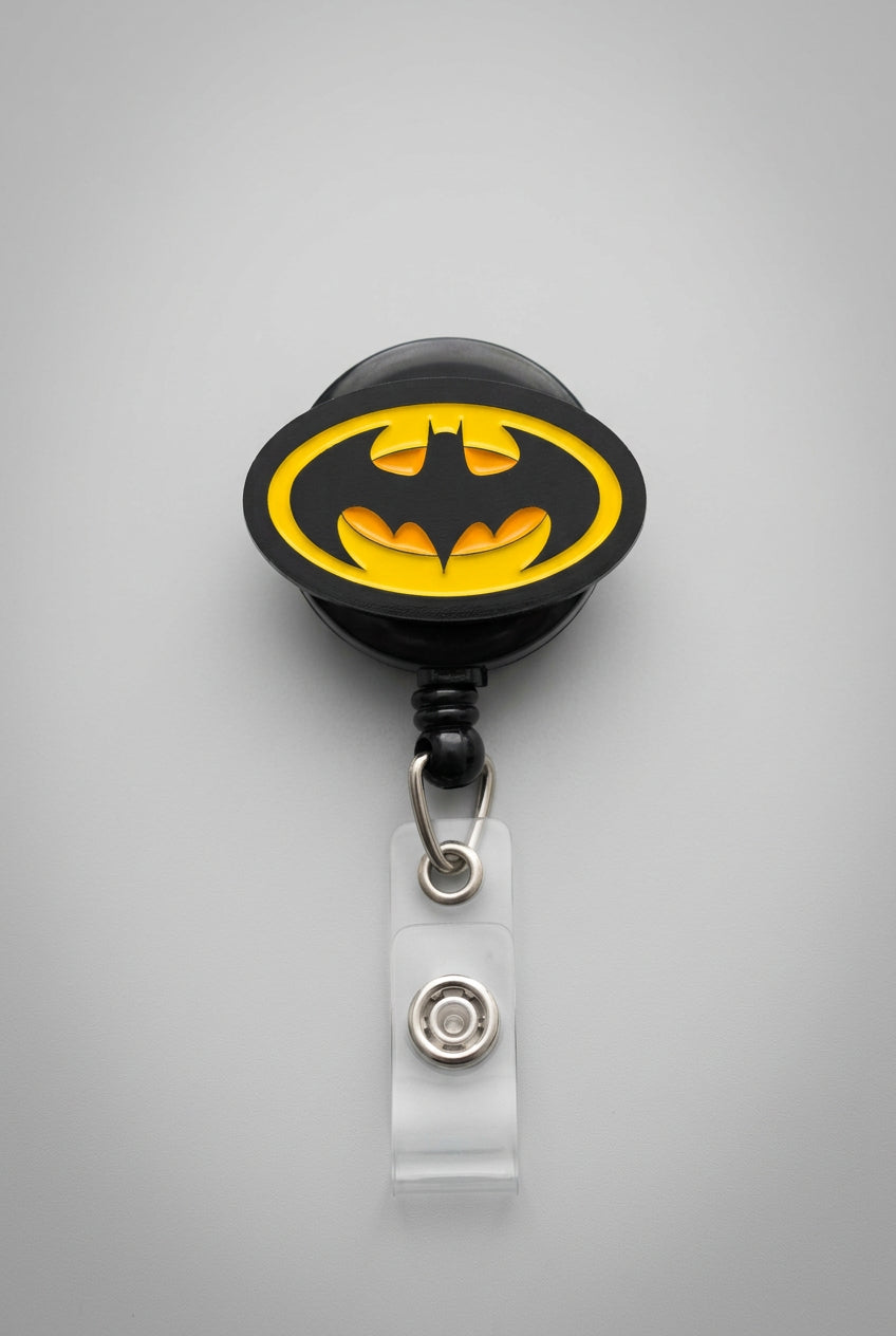 Batman-Inspired Black & Yellow Badge Reel – Retractable Work ID Holder