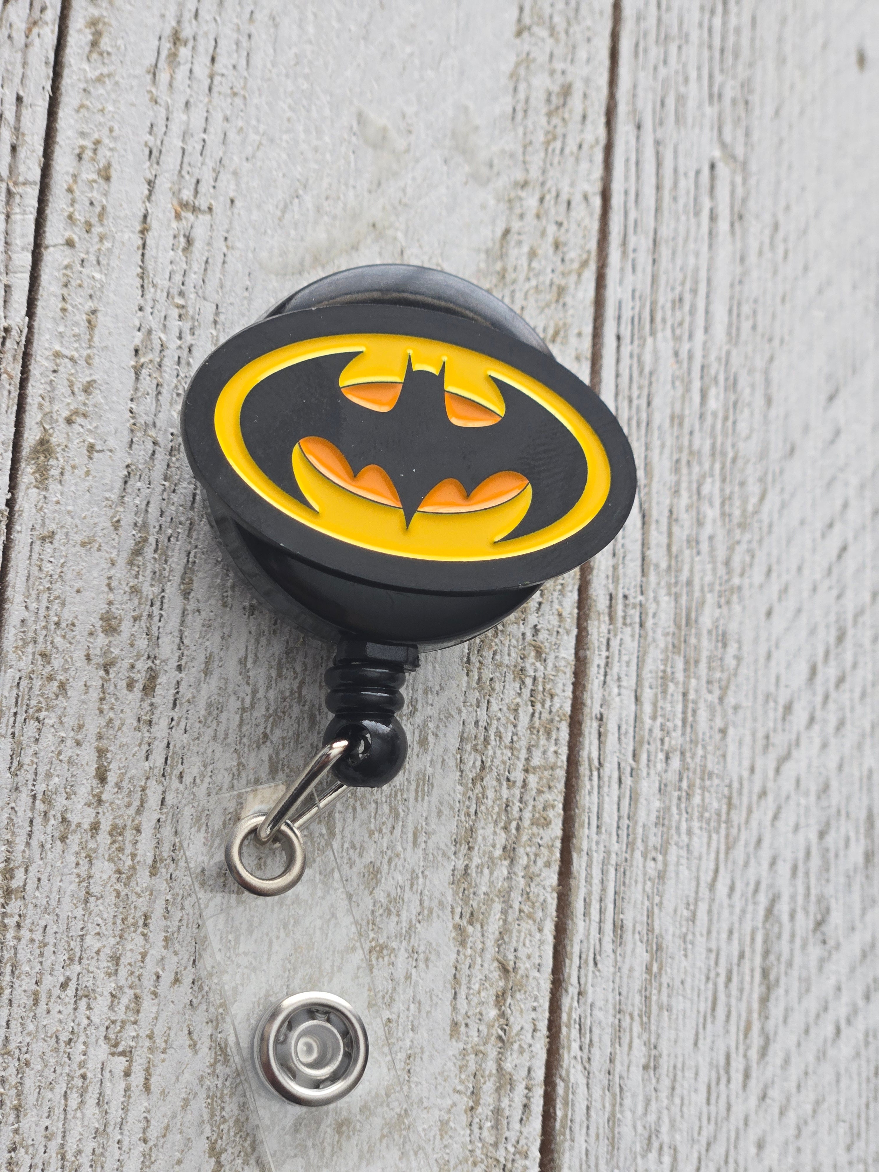 Batman-Inspired Black & Yellow Badge Reel – Retractable Work ID Holder