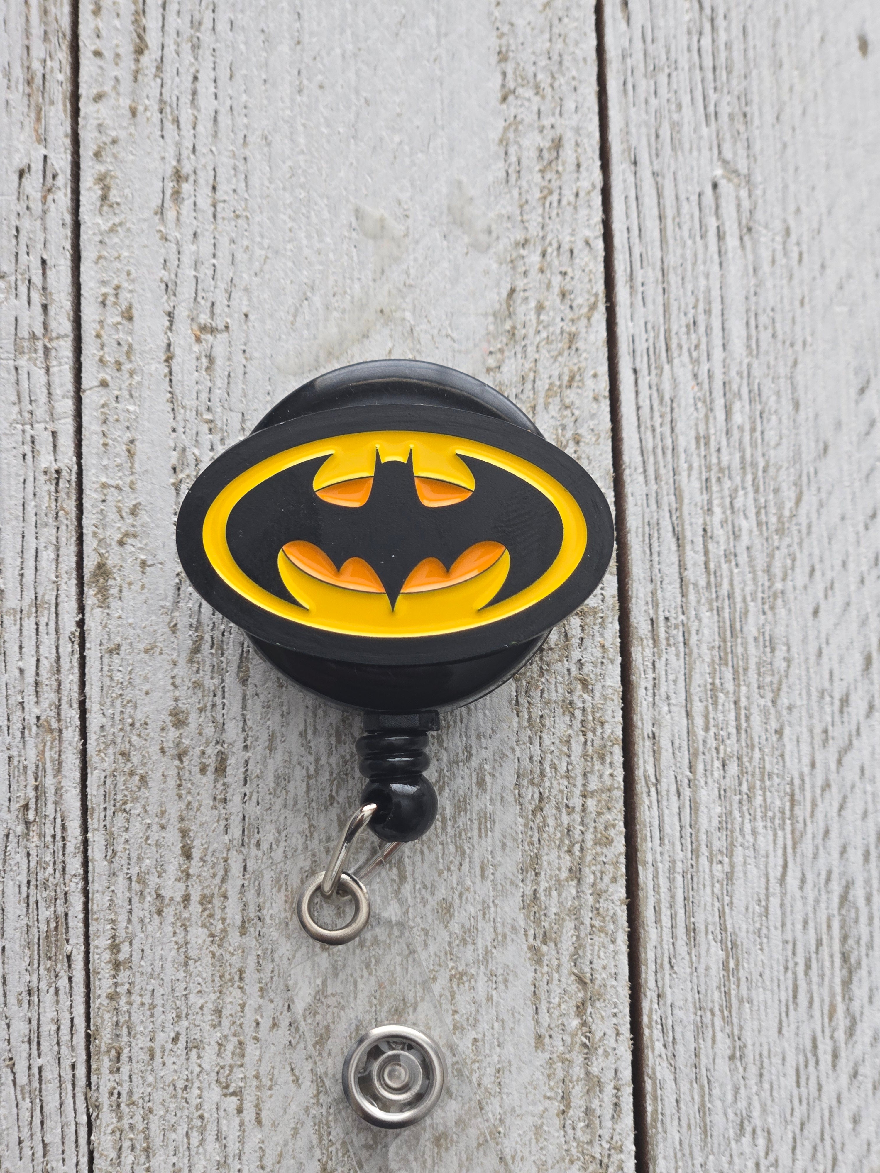 Batman-Inspired Black & Yellow Badge Reel – Retractable Work ID Holder