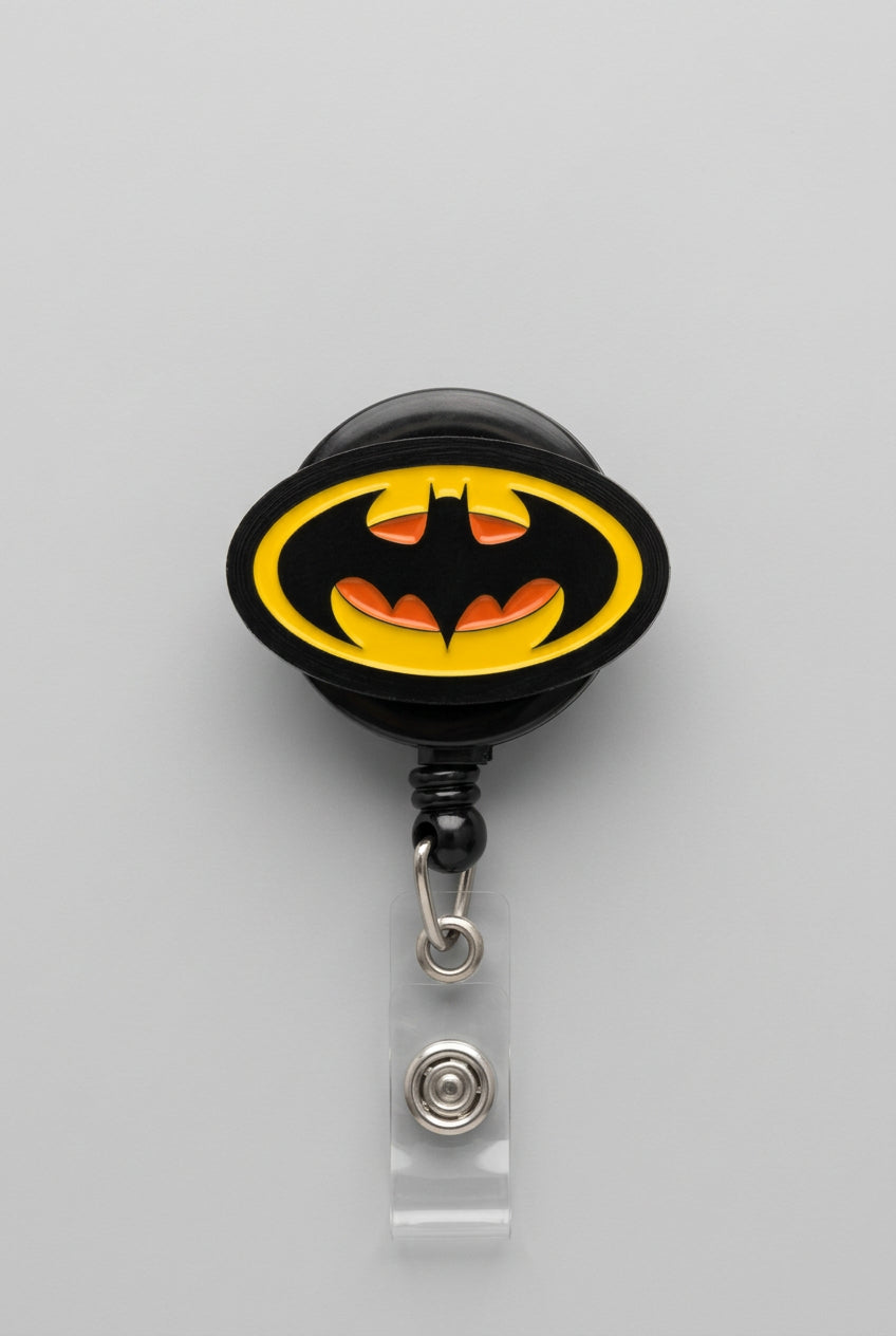 Batman-Inspired Black & Yellow Badge Reel – Retractable Work ID Holder