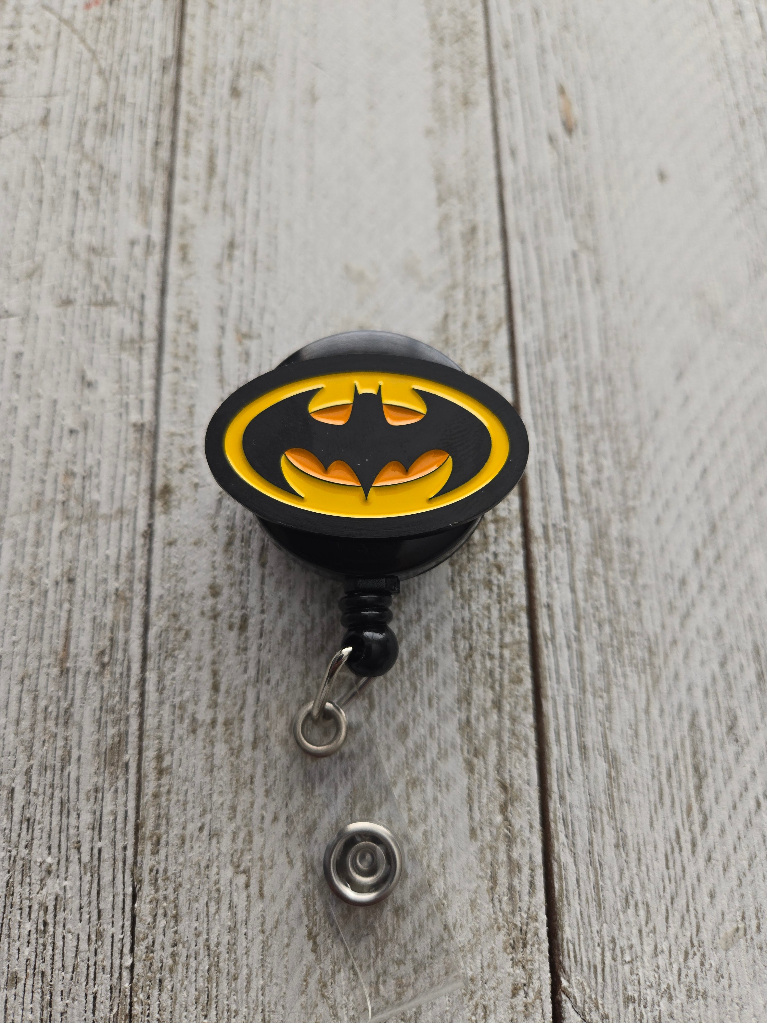 Batman-Inspired Black & Yellow Badge Reel – Retractable Work ID Holder