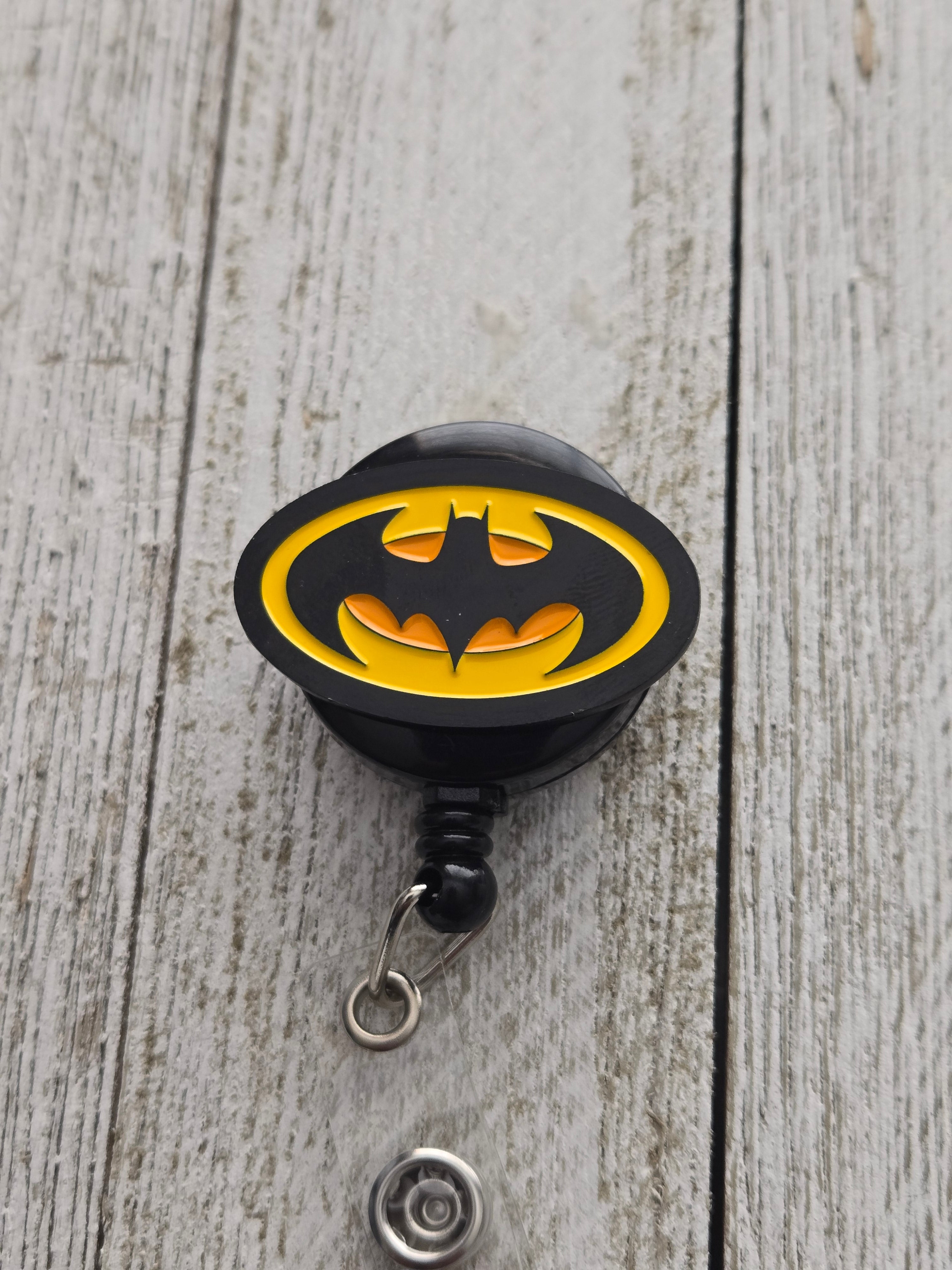 Batman-Inspired Black & Yellow Badge Reel – Retractable Work ID Holder